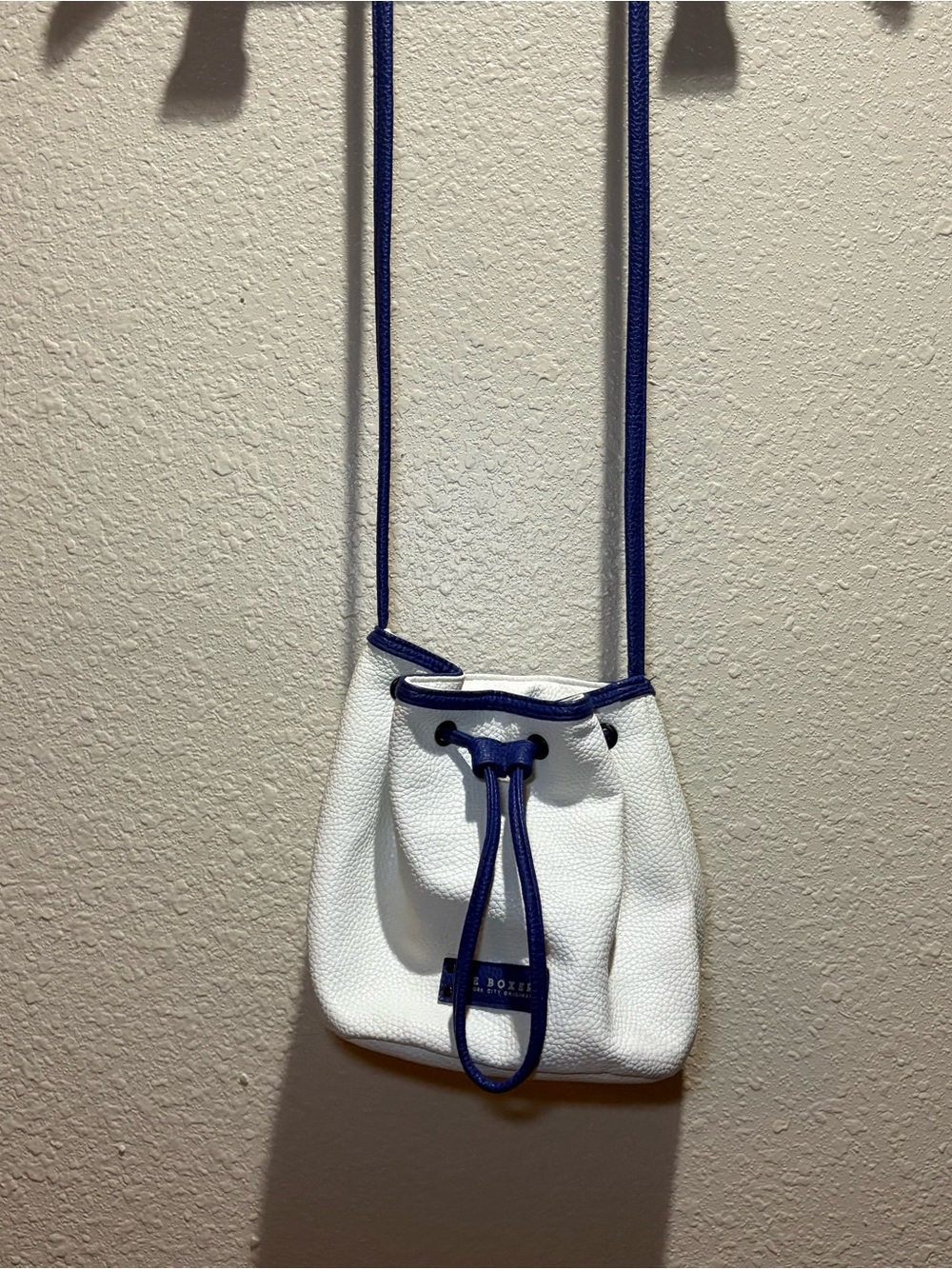 Joe Boxer White and Blue Drawstring Crossbody Bag by